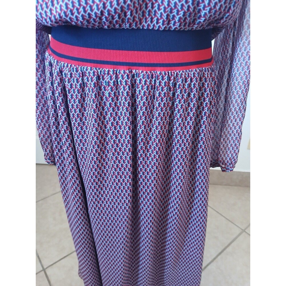 Tory Burch Women’s Mido Dress Blue Red Geometric Silk 12 Midi Career Designer - Picture 10 of 16